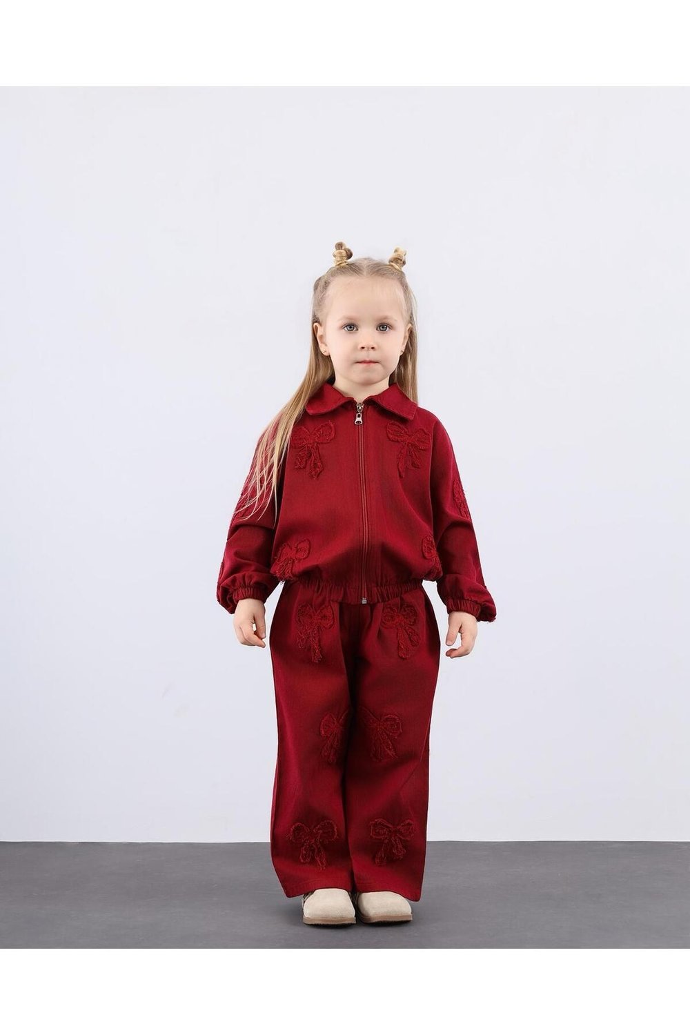 Fiyonk işlemeli Bordo Gabardin Takım