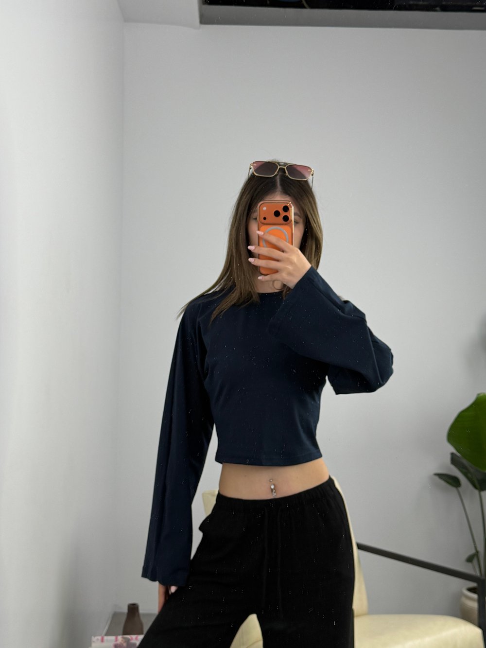Esnek Fit Crop Bluz Siyah