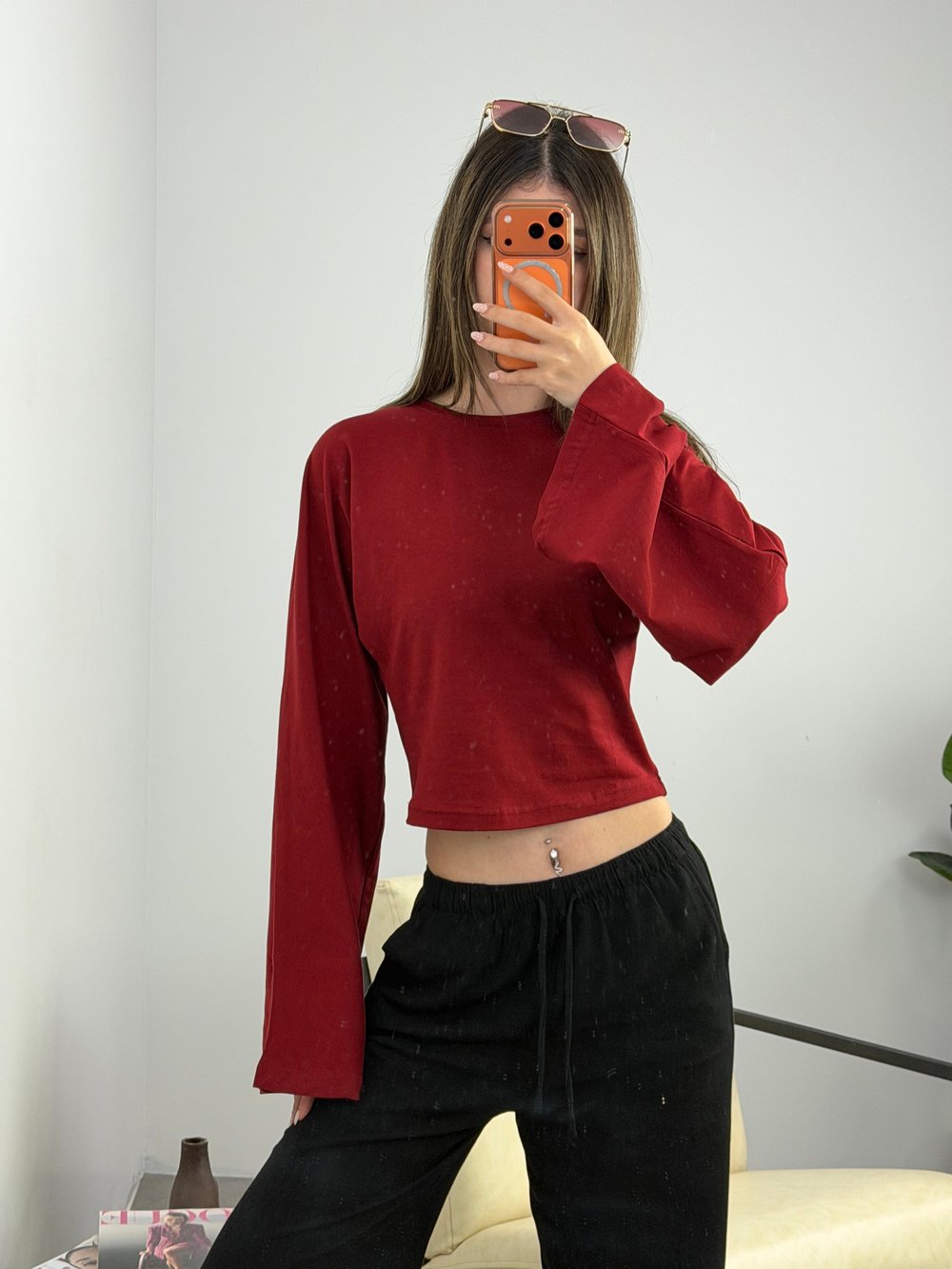 Esnek Fit Crop Bordo