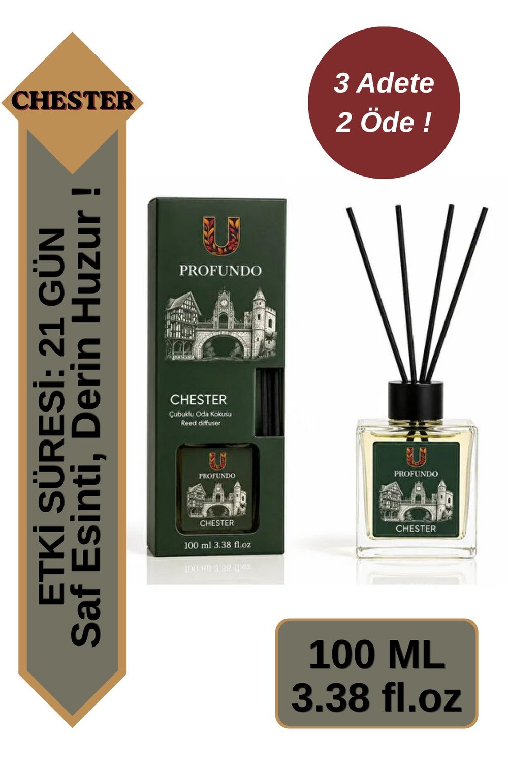 Chester Bambu Çubuklu Oda Kokusu 100 ml | Chester & Bahar Ferahlığı - Temiz Hava Esintisi