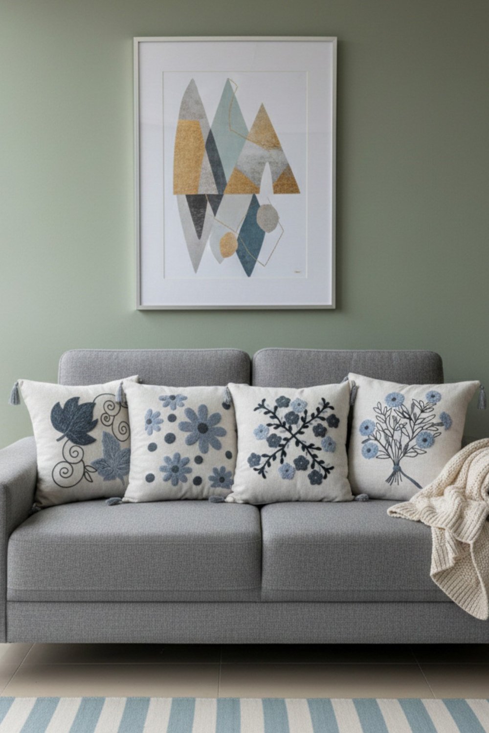 Punch Nakışlı 4 Adet Kırlent Kılıfı, Gri, 43 x 43