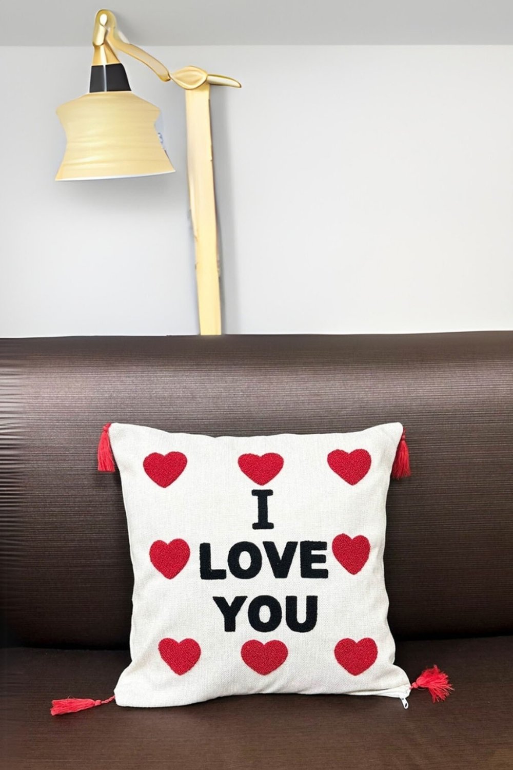 Sevgililer Günü Punch Nakışlı 1 Adet Kırlent Kılıfı