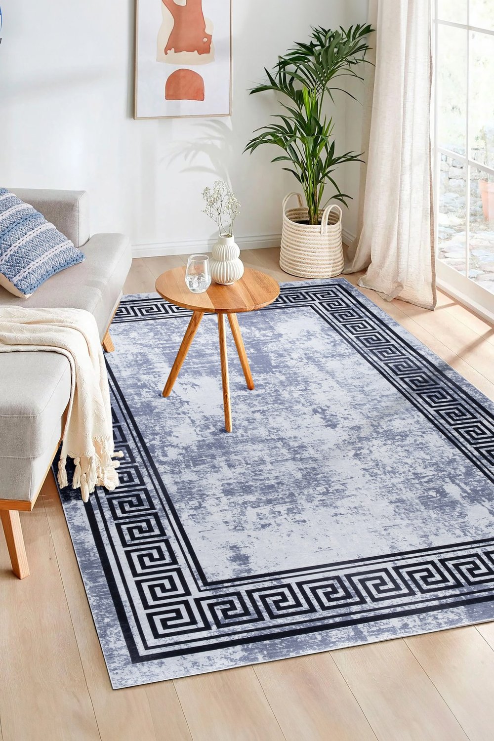 Bianca Vl Eco Dijital Baskı Makinada Yıkanabilir Kaymaz Taban Dekoratif Halı Lacivert 36780
