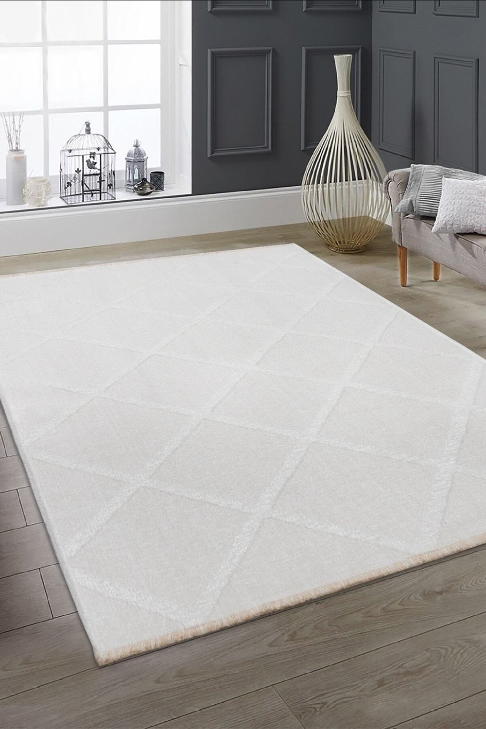 Rodney Vl Yıkanabilir Kaydırmaz Çift Taraf Pamuk Dokuma Beyaz Premium Kalite Kilim