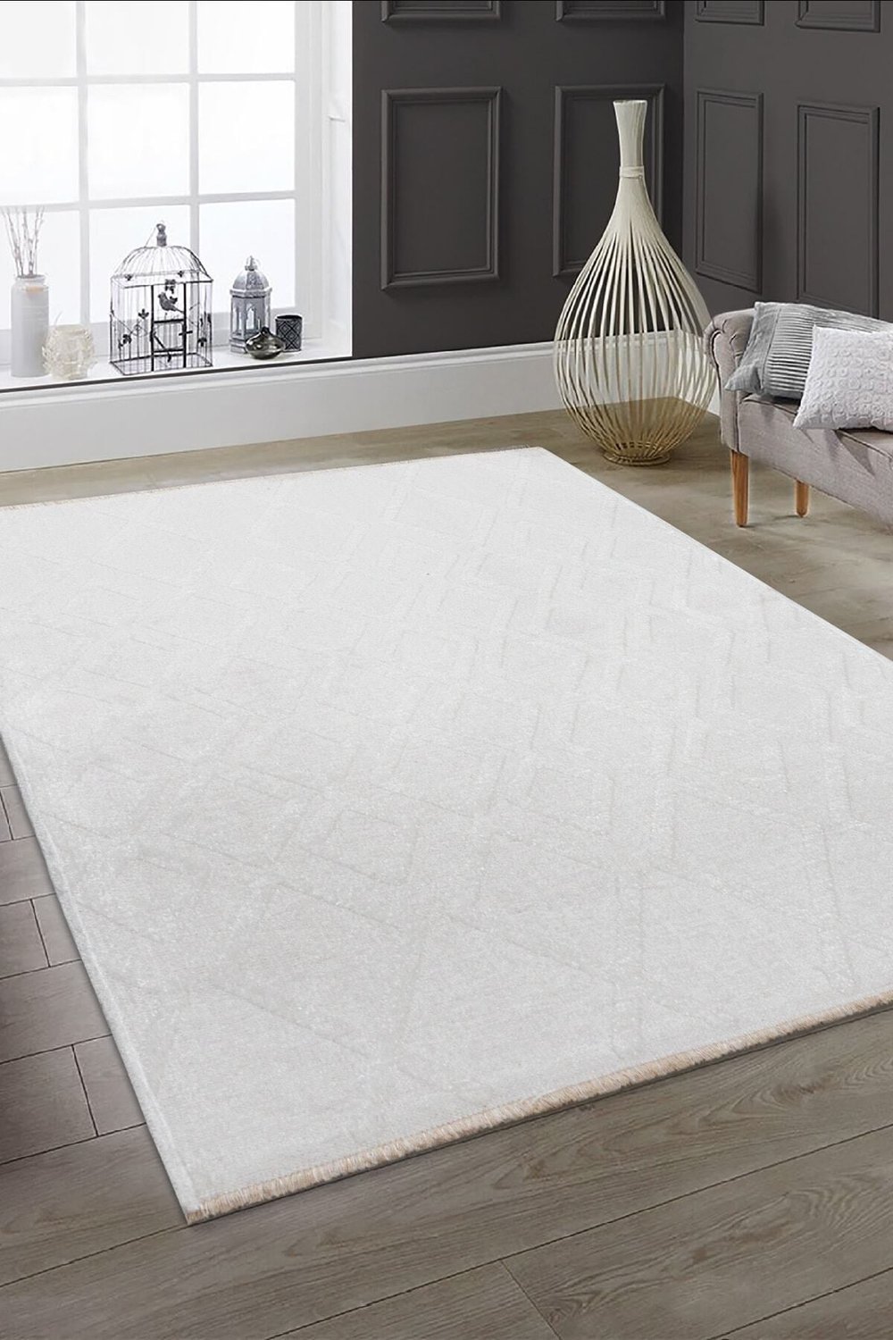 Rodney Vl Yıkanabilir Kaydırmaz Çift Taraf Pamuk Dokuma Beyaz Rix Premium Kalite Kilim