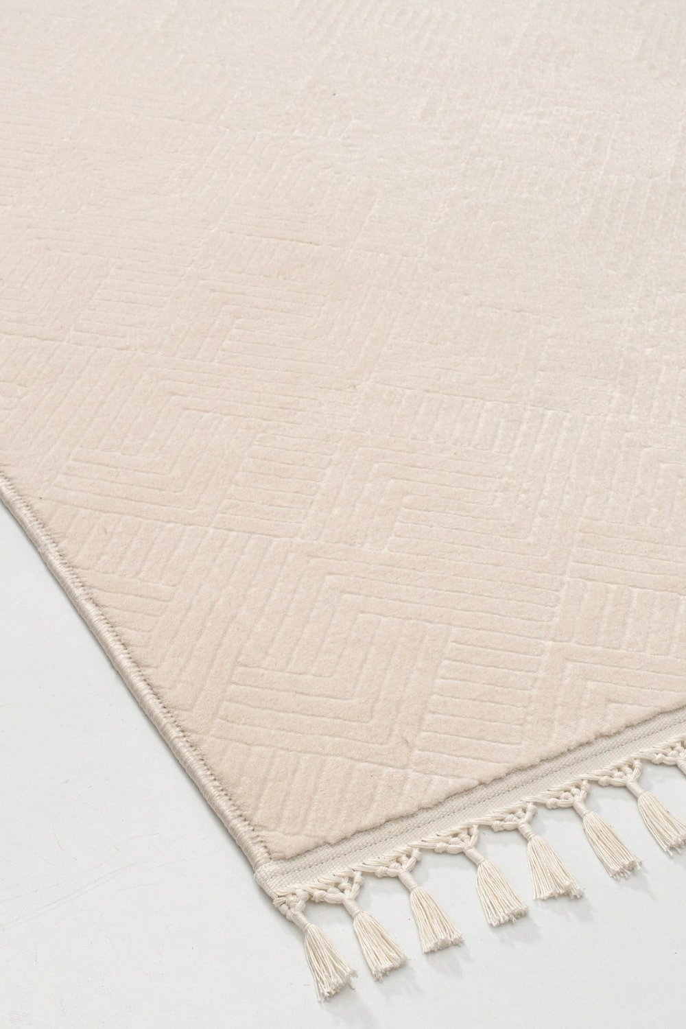 Merinos Rölyef Aden Krem Kaymaz Taban Kesme Halı Yolluk Pon Pon