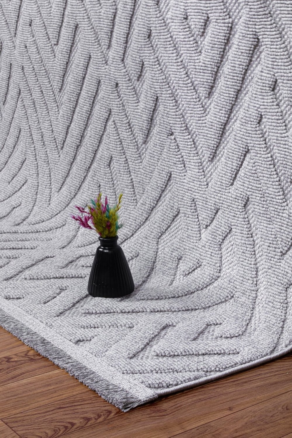 Tokyo Bukle Yumuşak Dokulu Halı Kilim Salon Mutfak Koridor Yolluk Dokuma Makine Halısı OP412-Gri
