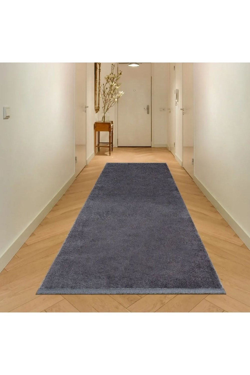 Vl Comfort Düz Saçaklı Peluş Halı Antrasit