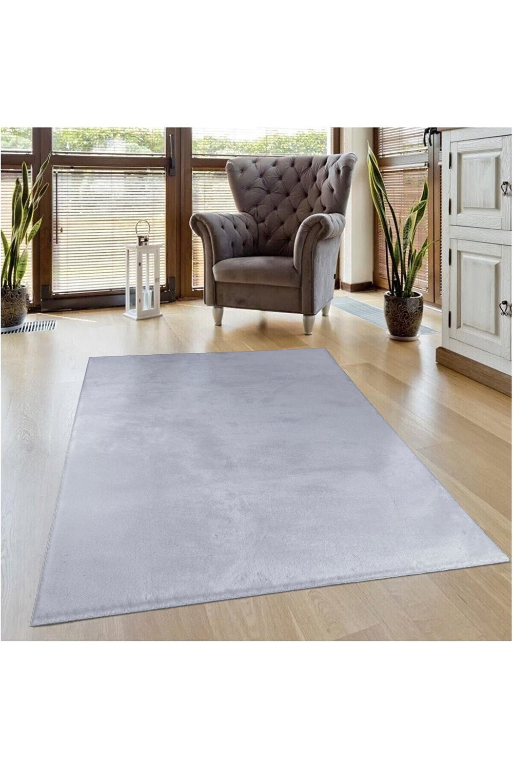 Vl Comfort Peluş Halı Gri Overloklu