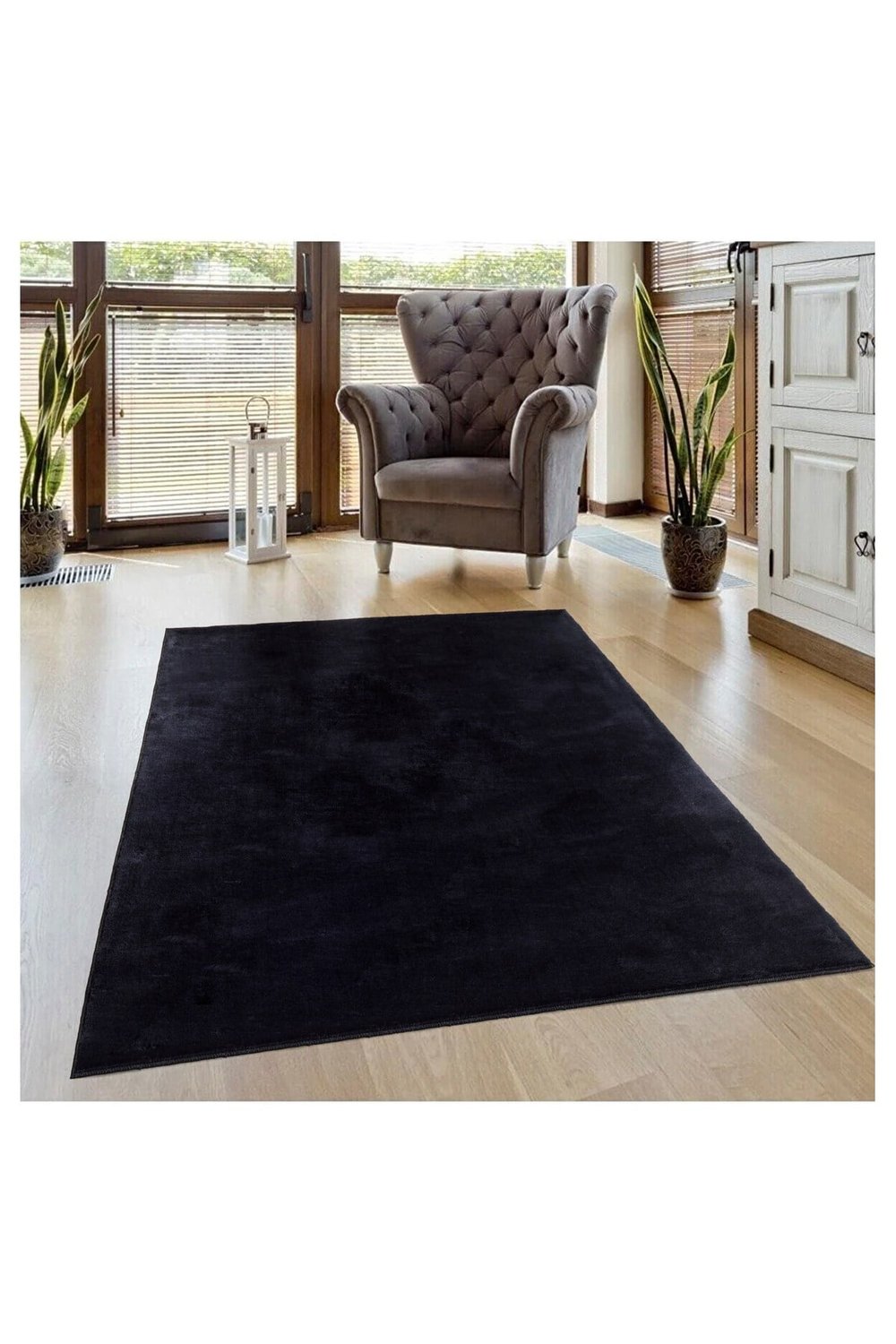 Vl Comfort Peluş Halı Siyah Overloklu