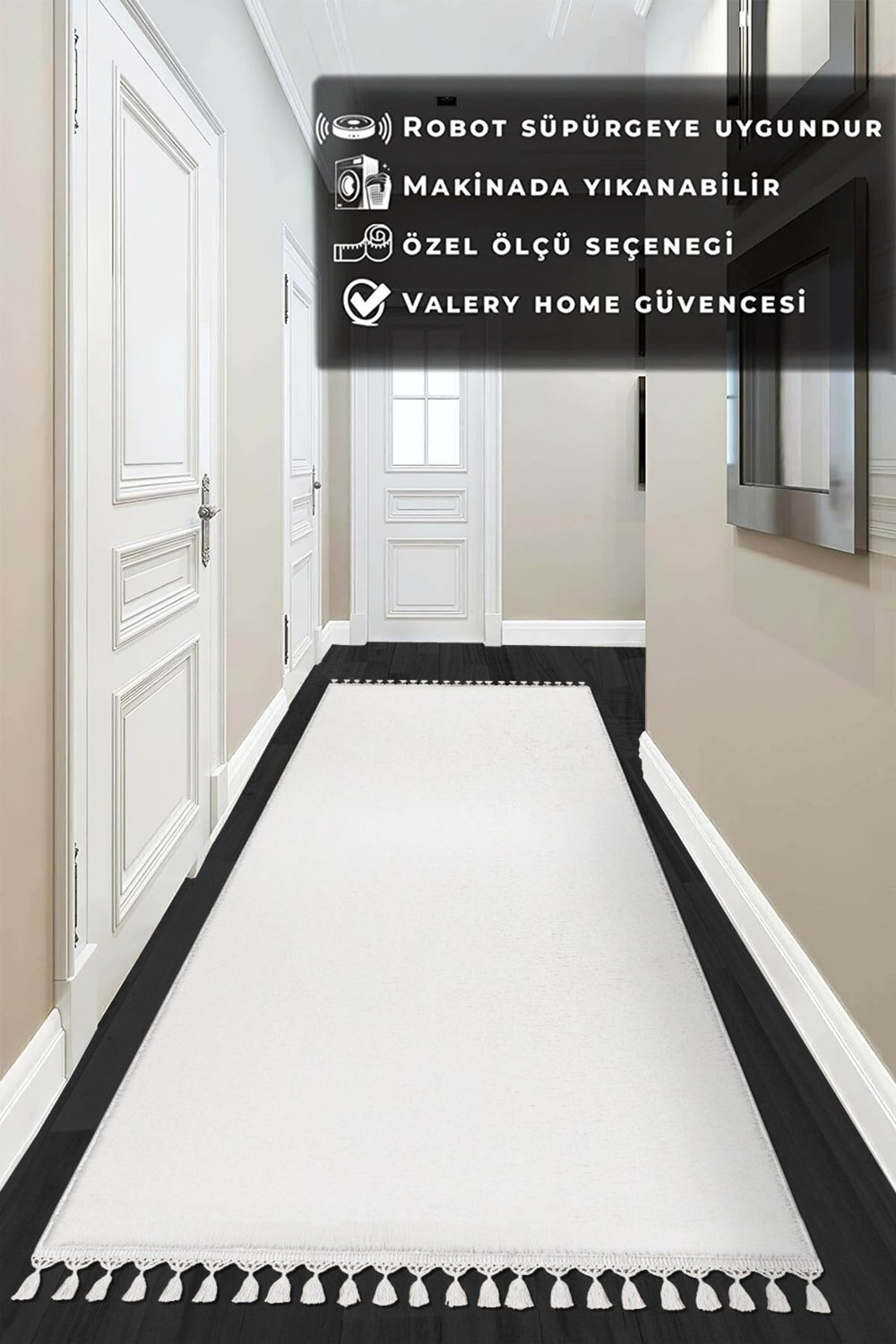 Vl Comfort Ponpon Saçaklı Peluş Düz Yolluk Beyaz