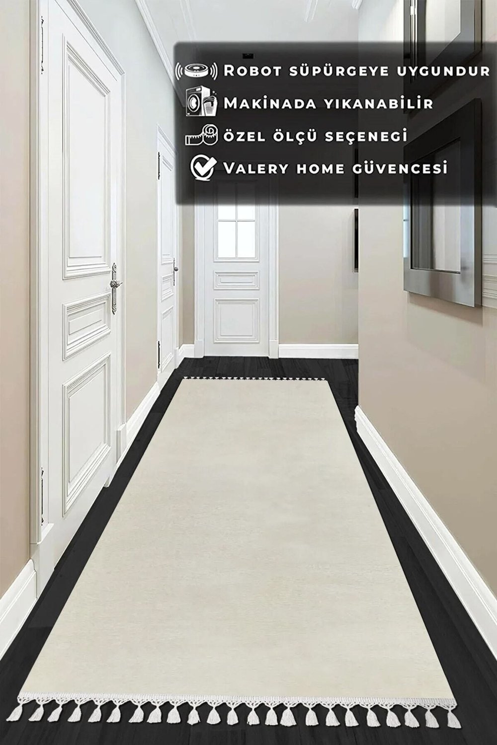 Vl Comfort Ponpon Saçaklı Peluş Düz Yolluk Ekru