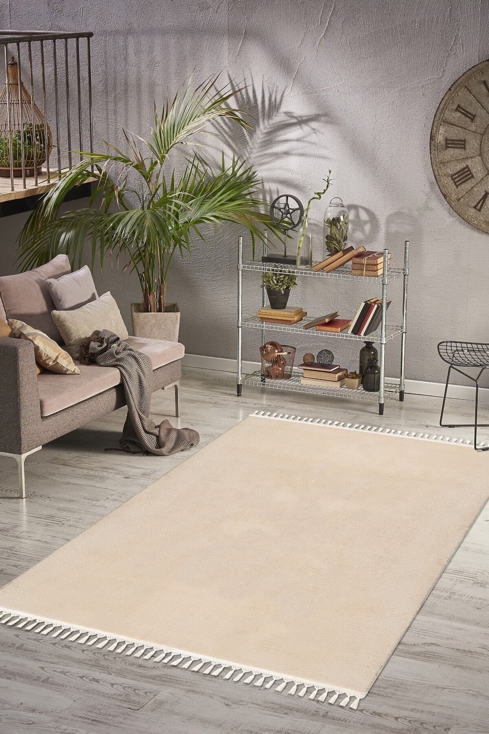 Vl Comfort Ponpon Saçaklı Peluş Halı Bej