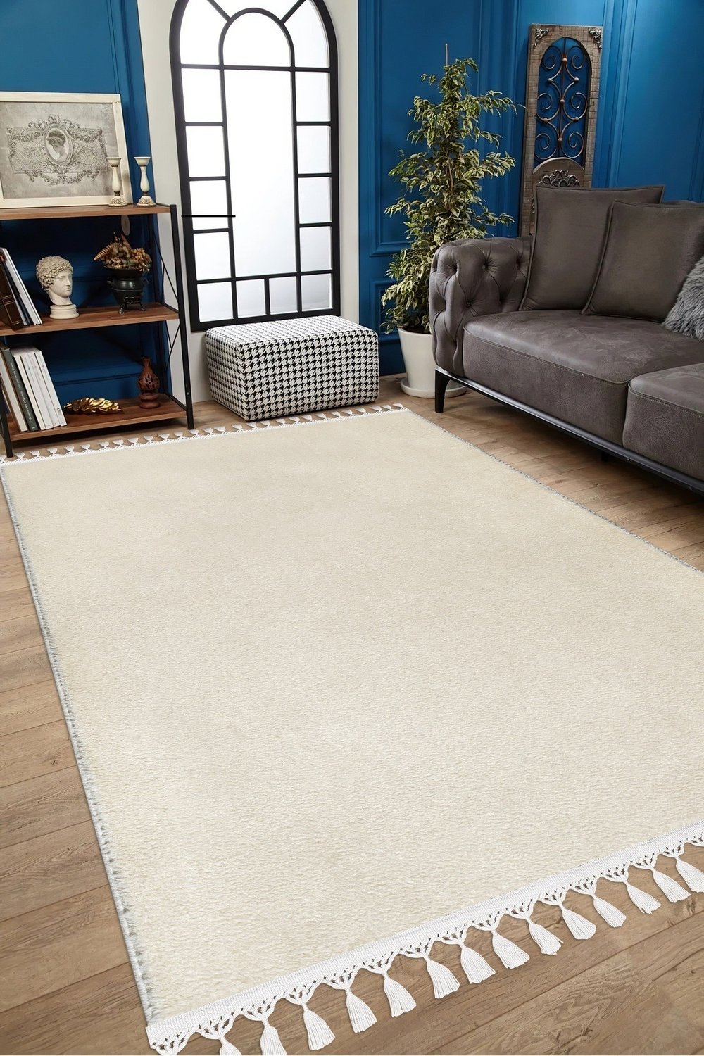 Vl Comfort Ponpon Saçaklı Peluş Halı Ekru