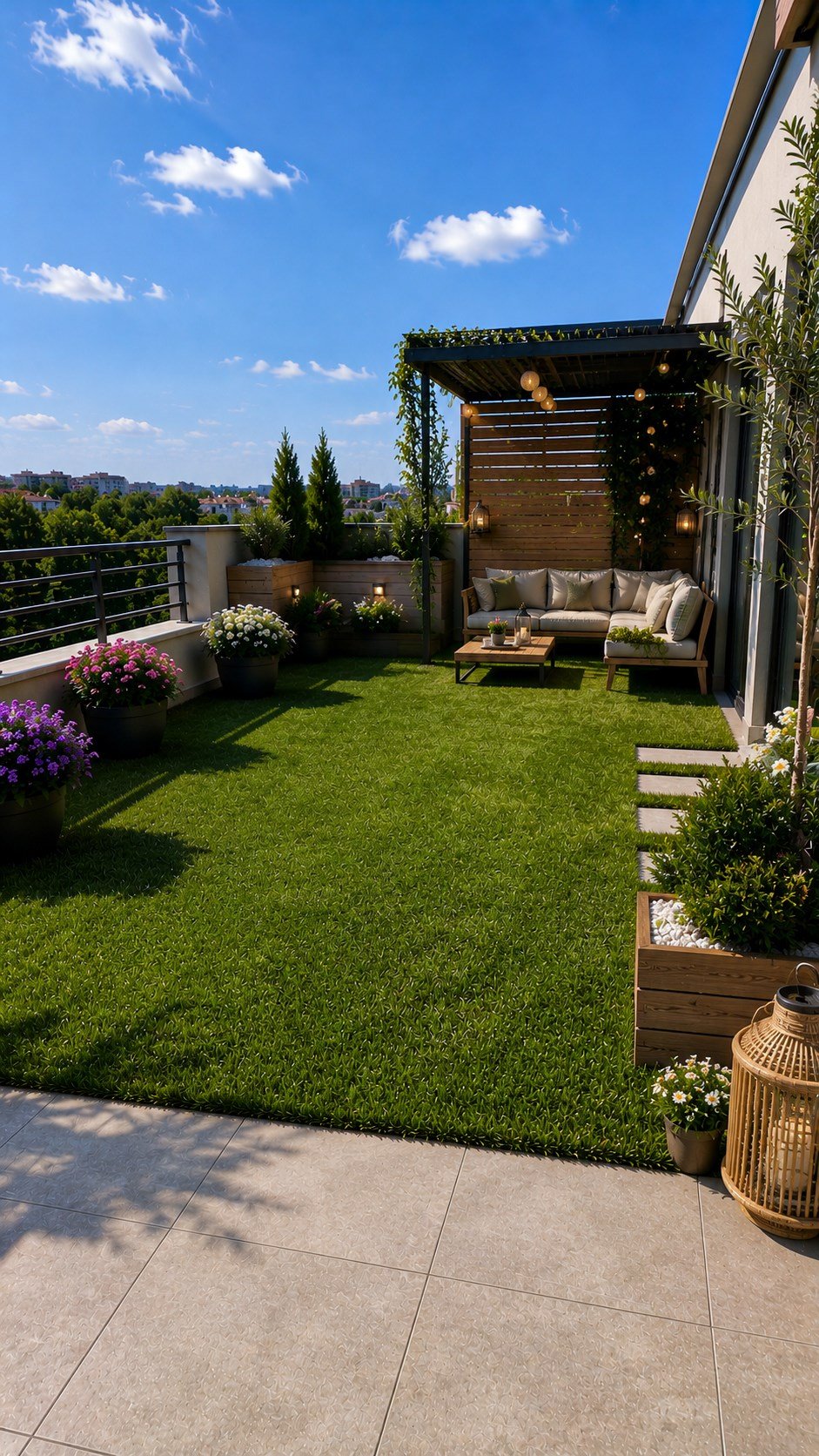 Vl Dekoratif Premium Kalite Suni Çim Balkon Bahçe Kaymaz Taban Çim Halı 7 Mm