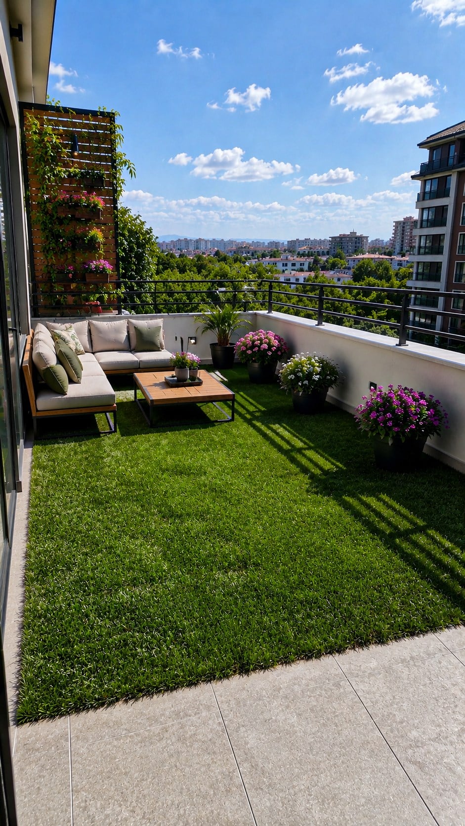 Vl Dekoratif Premium Kalite Suni Çim Balkon Bahçe Kaymaz Taban Çim Halı 7 Mm