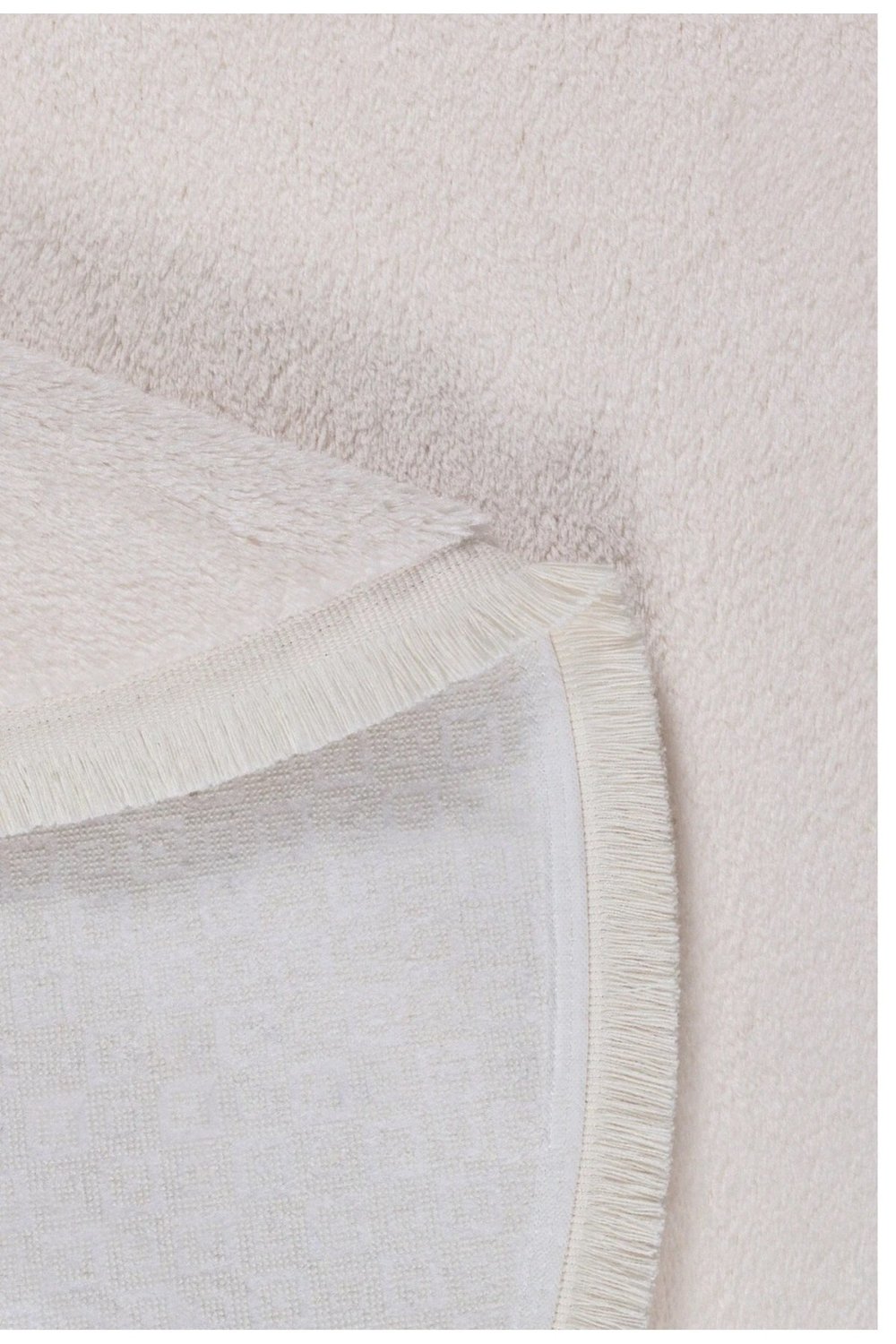 Vl Oval Comfort Düz Saçaklı Peluş Yolluk Ekru