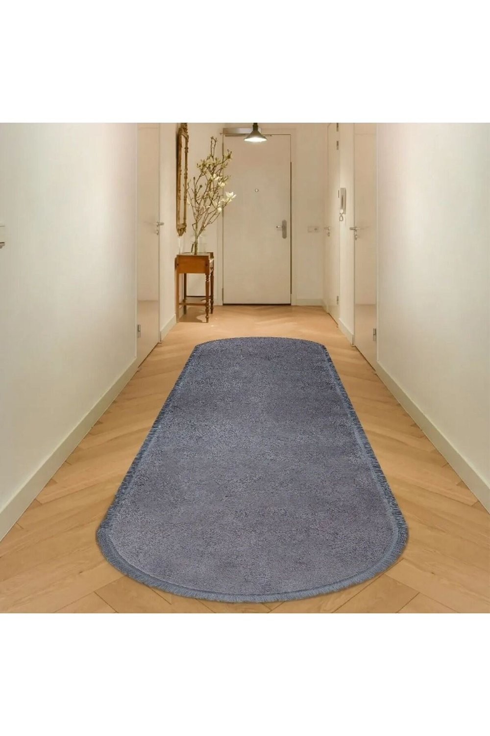 Vl Oval Comfort Düz Saçaklı Peluş Yolluk Halı Antrasit