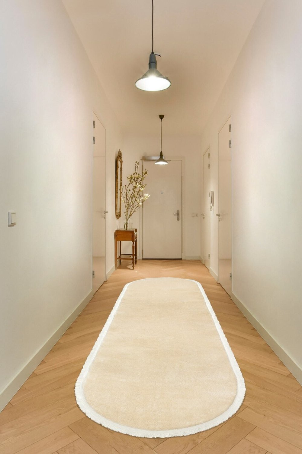 Vl Oval Comfort Düz Saçaklı Peluş Yolluk Bej