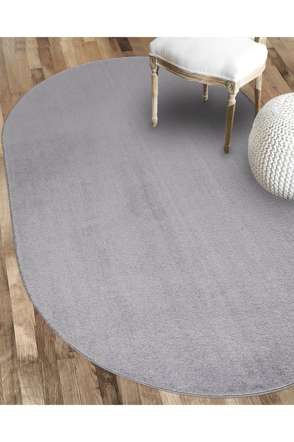 Vl Oval Comfort Overloklu Peluş Halı Gri