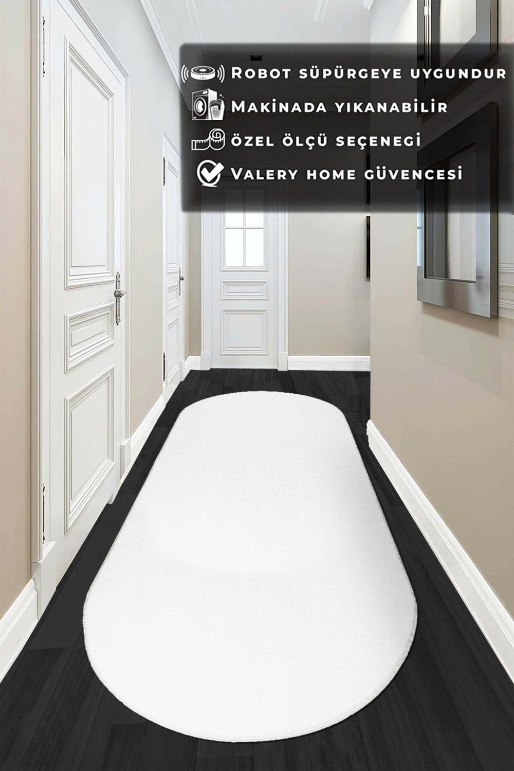 Vl Oval Comfort Overloklu Peluş Yolluk Beyaz