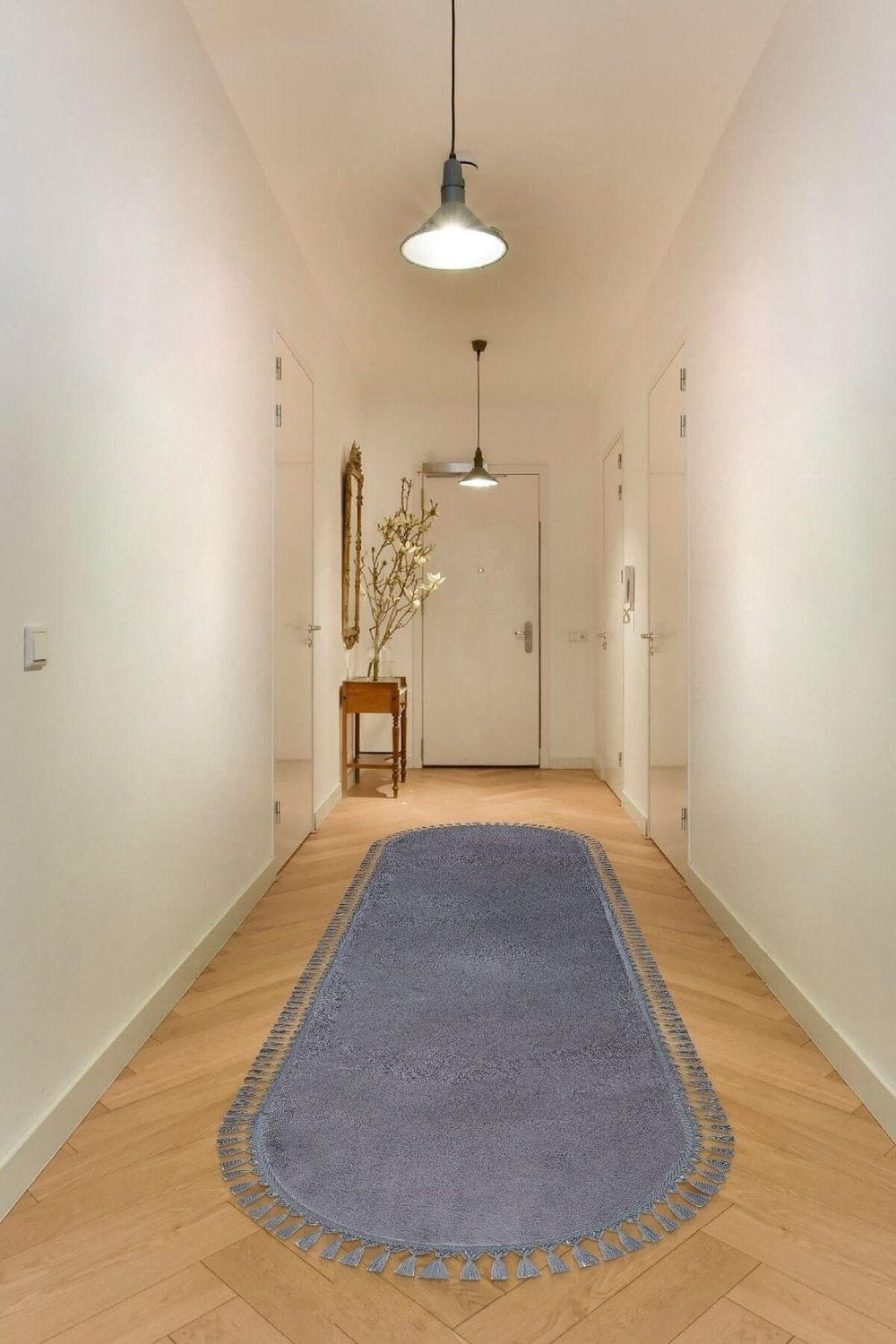 Vl Oval Comfort Ponpon Saçaklı Peluş Yolluk Halı Antrasit