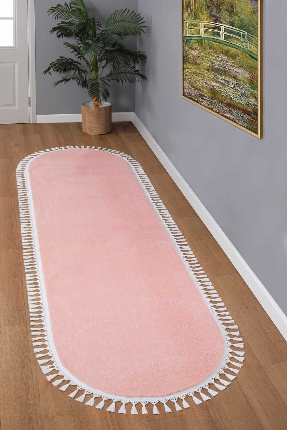Vl Oval Comfort Ponpon Saçaklı Peluş Yolluk Halı Pembe