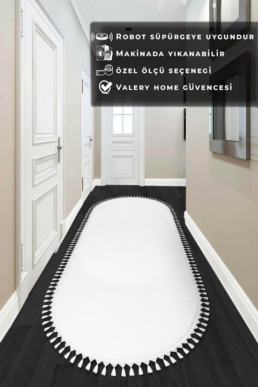 Vl Oval Comfort Ponpon Saçaklı Peluş Yolluk Beyaz