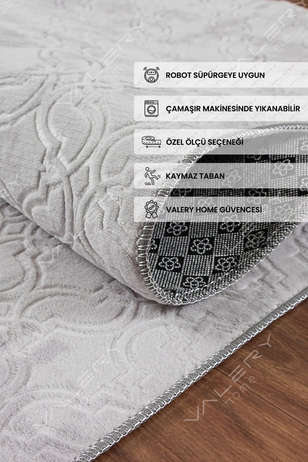 Vl Yıkanabilir Kaymaz Tabanlı Violin Embos Kesme Rulo Halı Yolluk Gri Z1002b