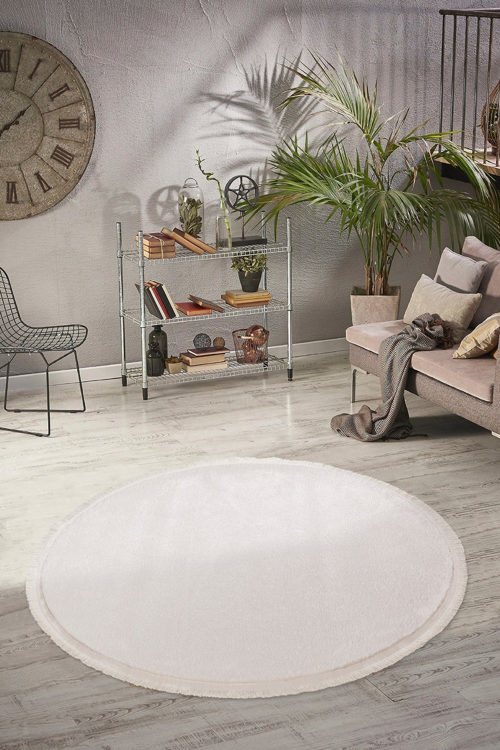 Vl Yuvarlak Comfort Düz Saçaklı Peluş Ekru