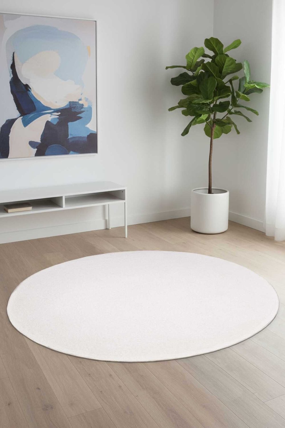Vl Yuvarlak Comfort Overloklu Ekru Peluş Halı Yolluk