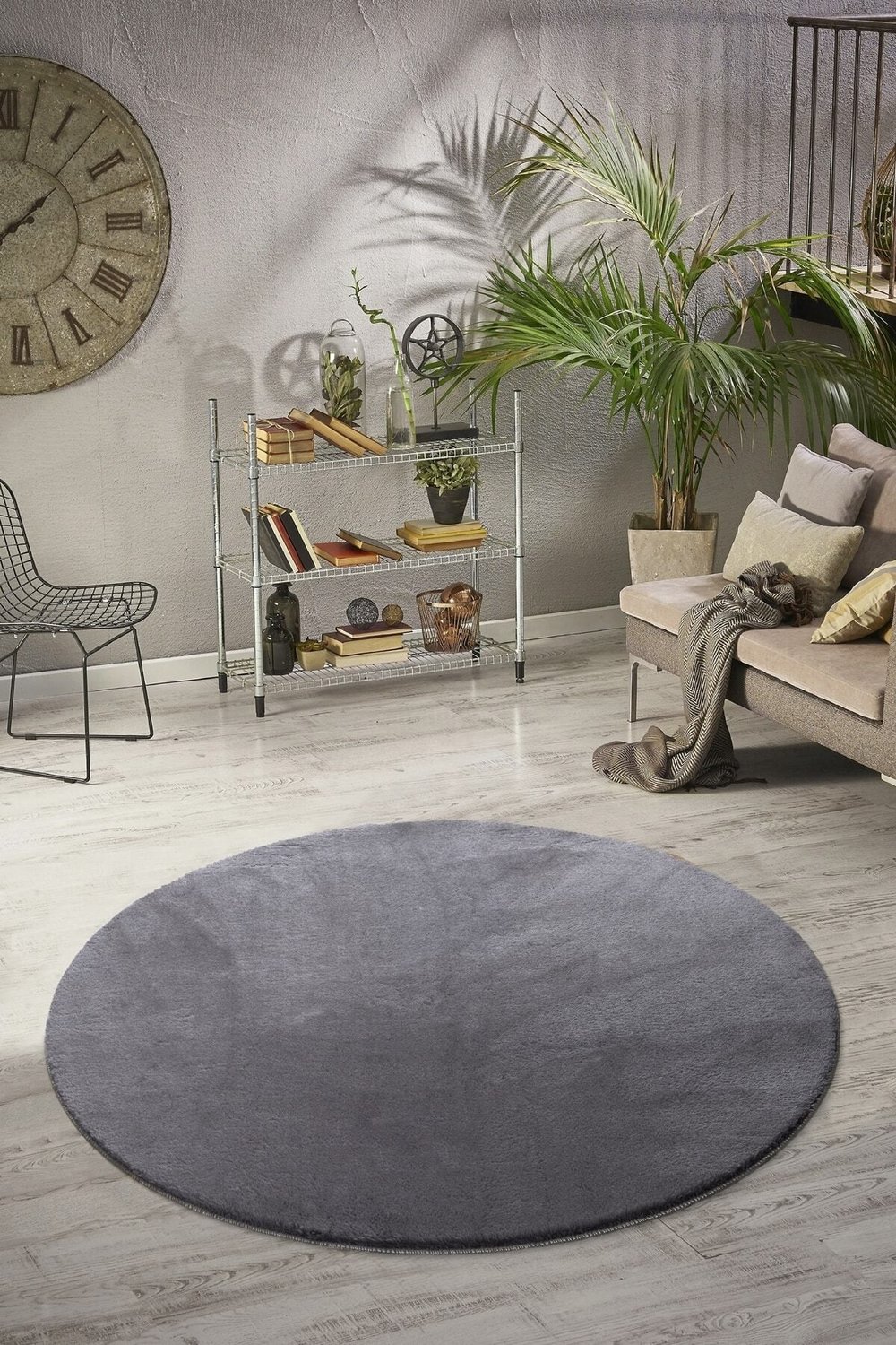 Vl Yuvarlak Comfort Overloklu Peluş Antrasit Yolluk Halı