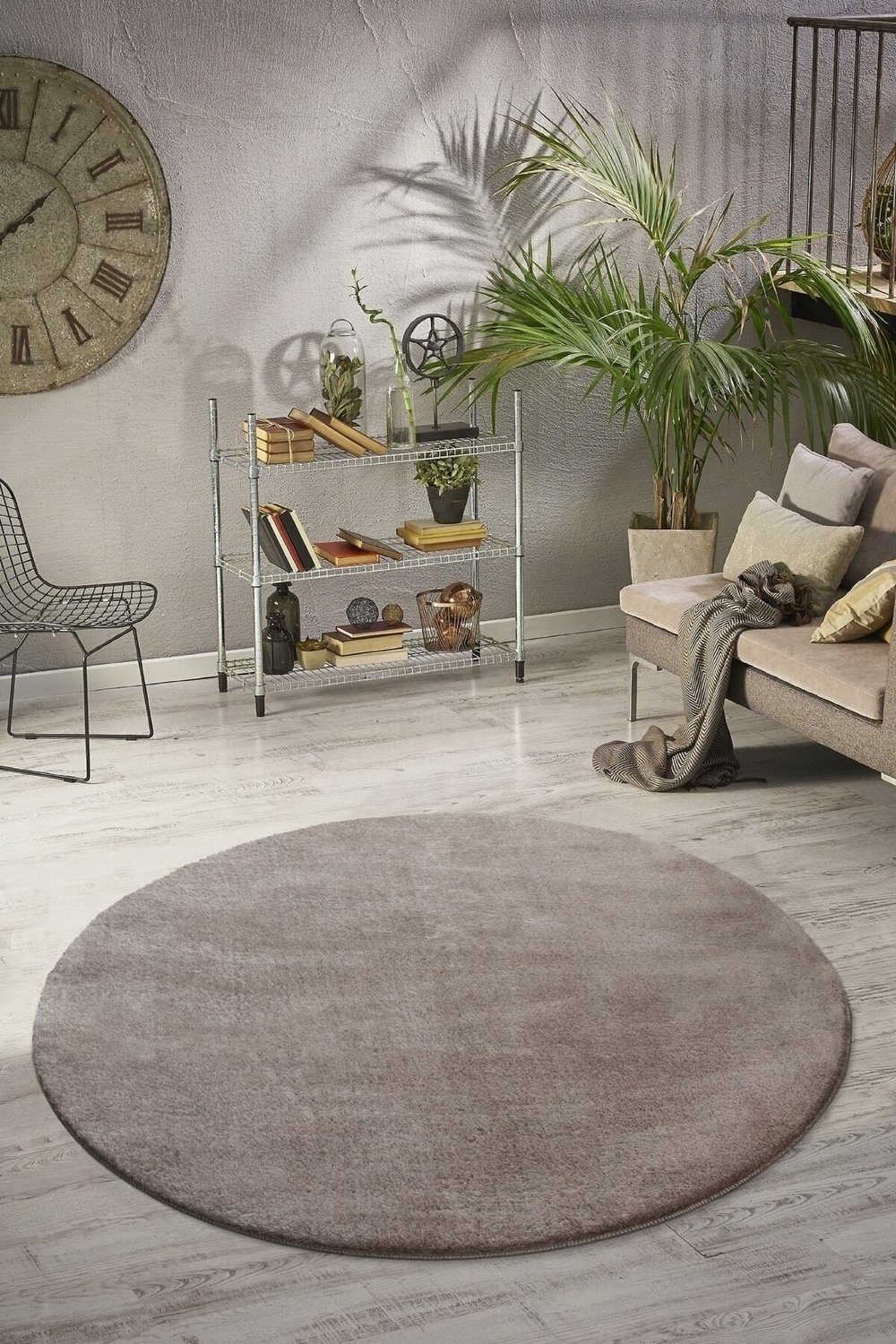 Vl Yuvarlak Comfort Overloklu Peluş Kahverengi Yolluk Halı