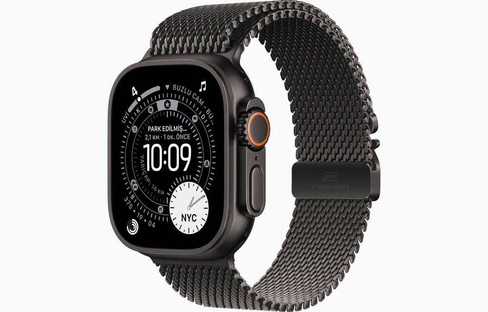 Apple Watch Ultra 3 GPS + Cellular, 49 mm Siyah Titanyum Kasa ve Siyah Titanyum Milano Loop