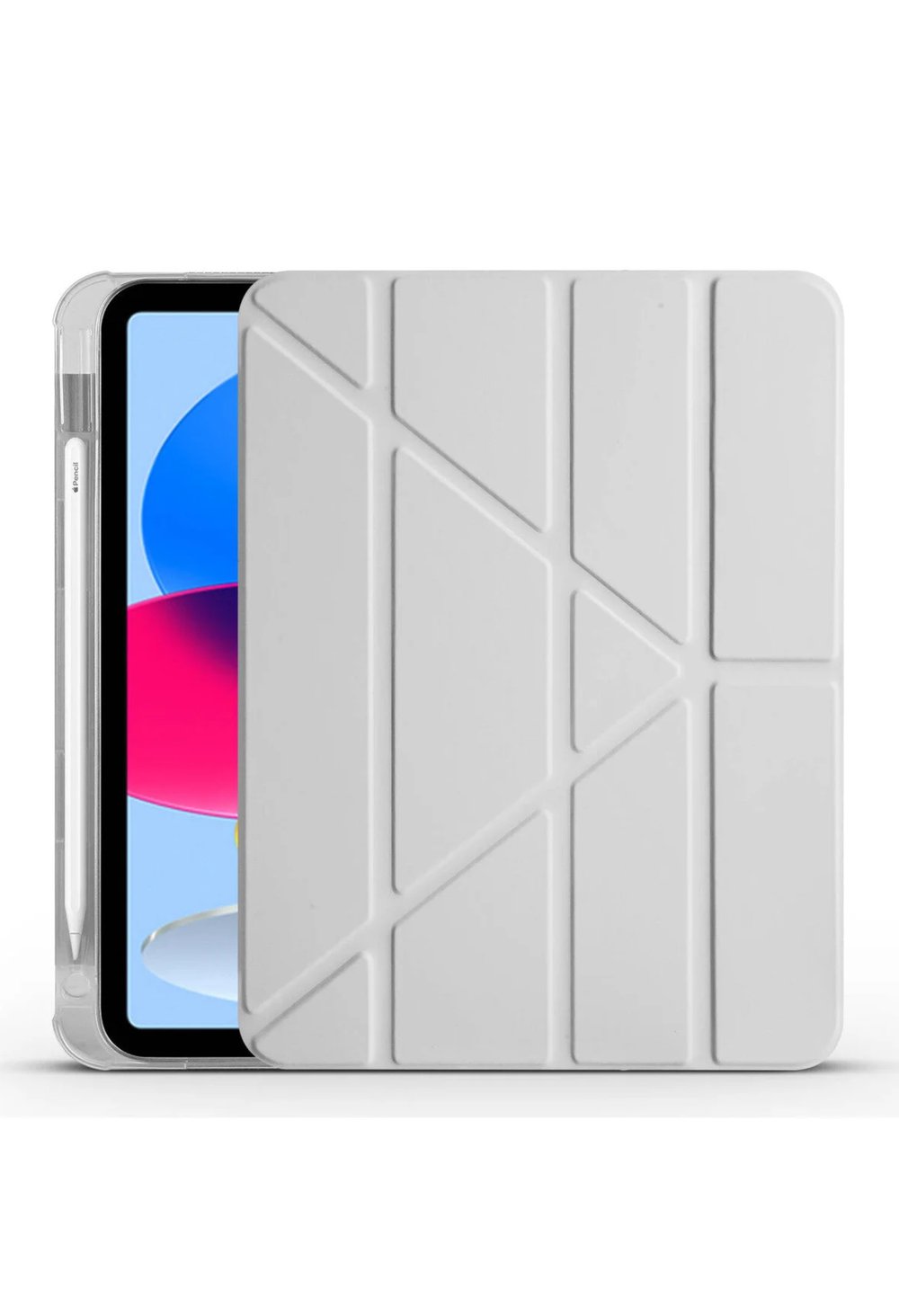 iPad 10. Nesil Katlanır Kalem Bölmeli Kılıf Kapak-Gri