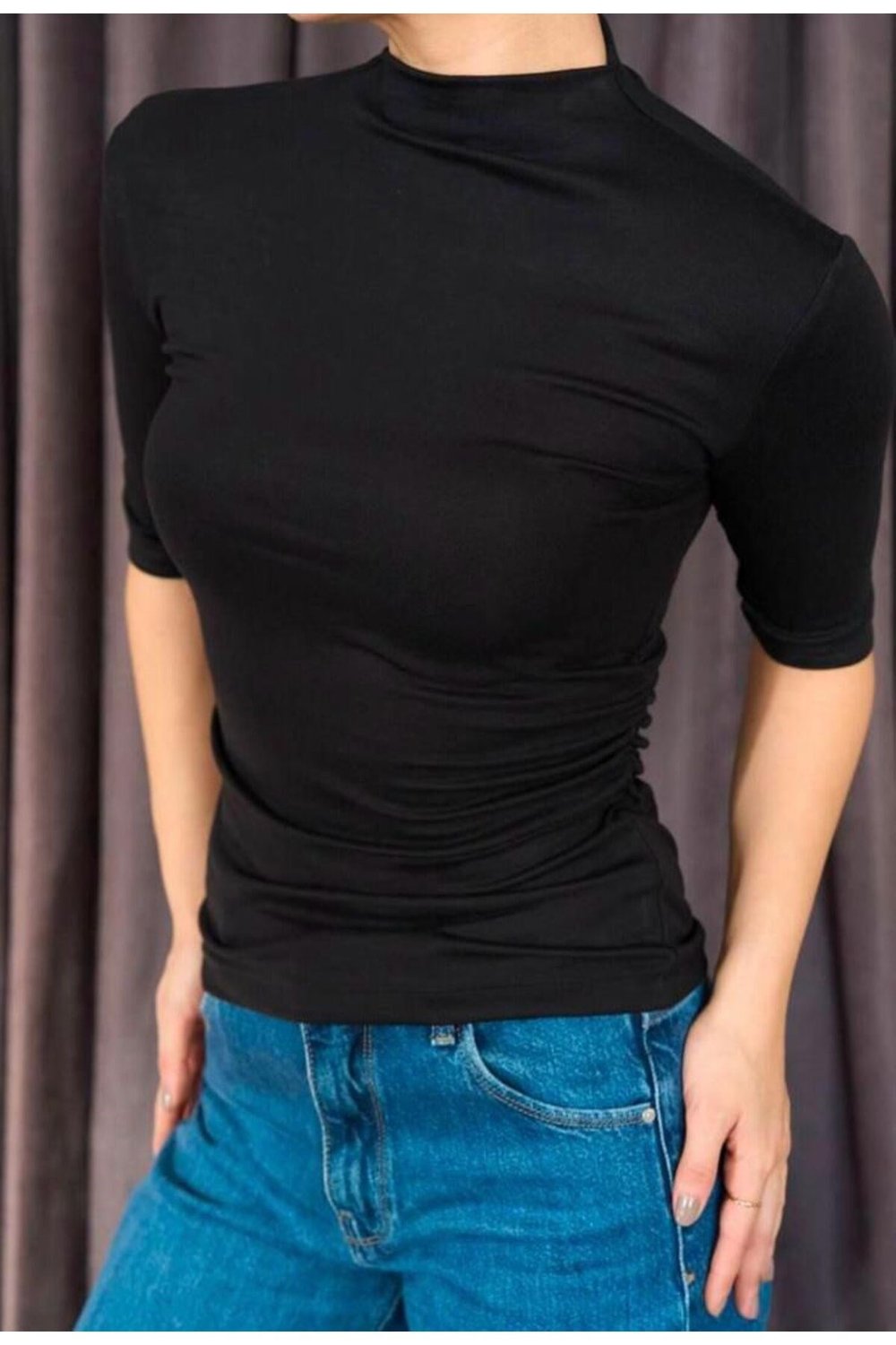 Kısa Kollu Kadın Body Bel Detaylı Slim Fit