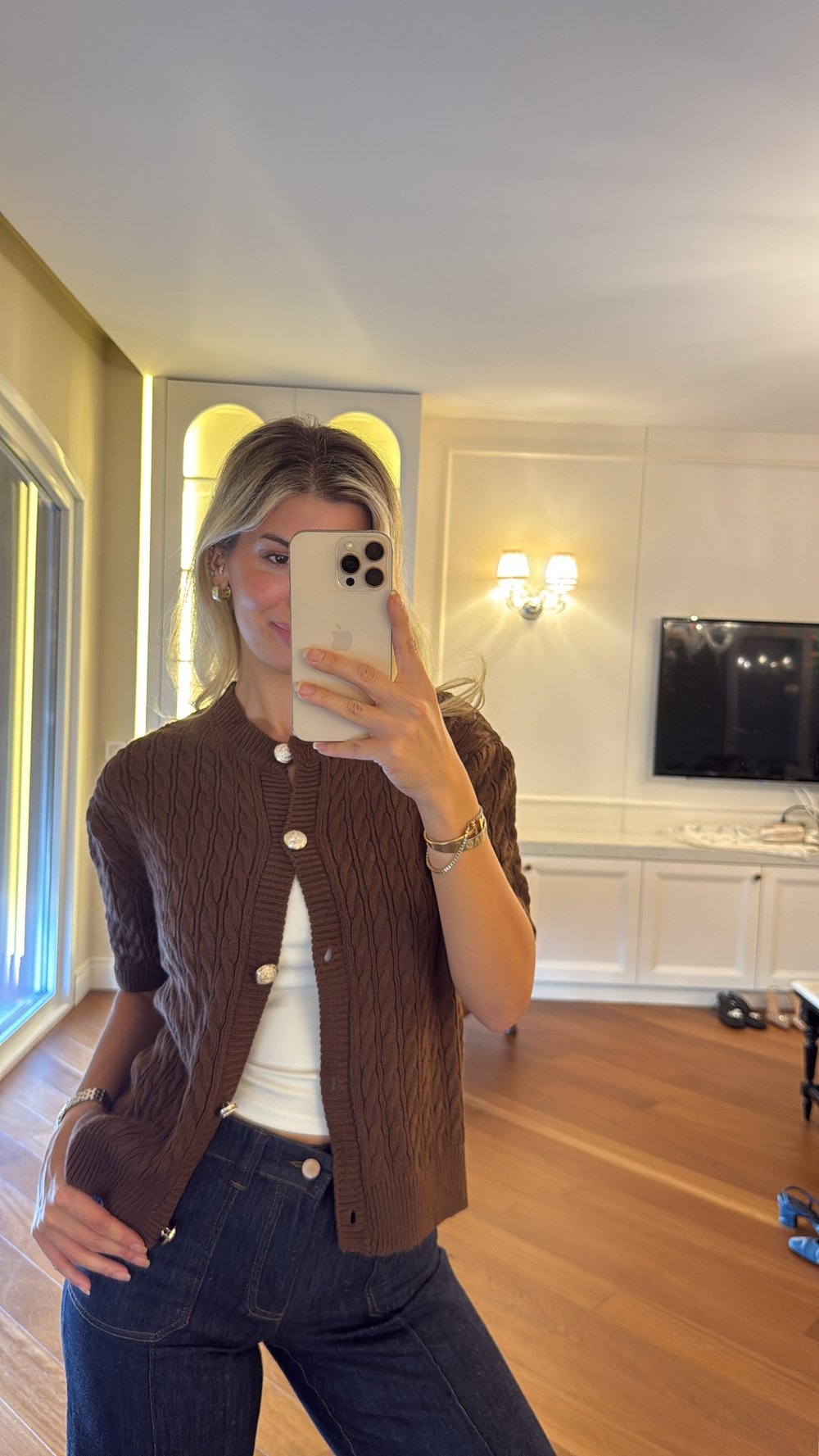 Kısa Kollu Pamuk Triko Kahverengi