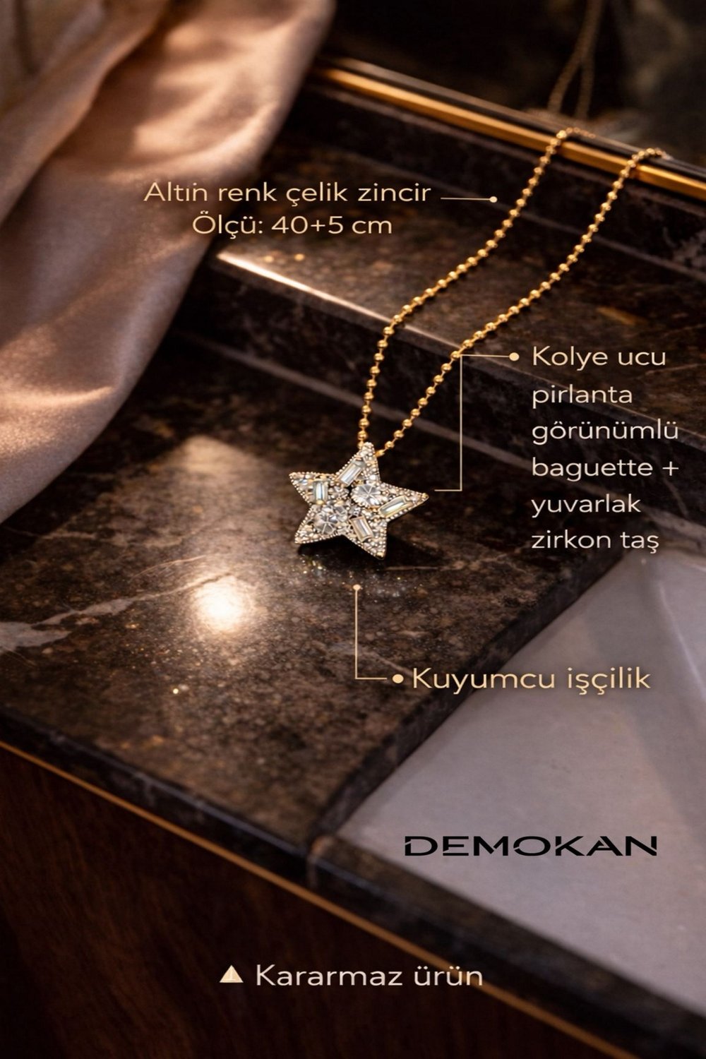 Astera | Premıum Çelik Yıldız Kolye 45 cm 