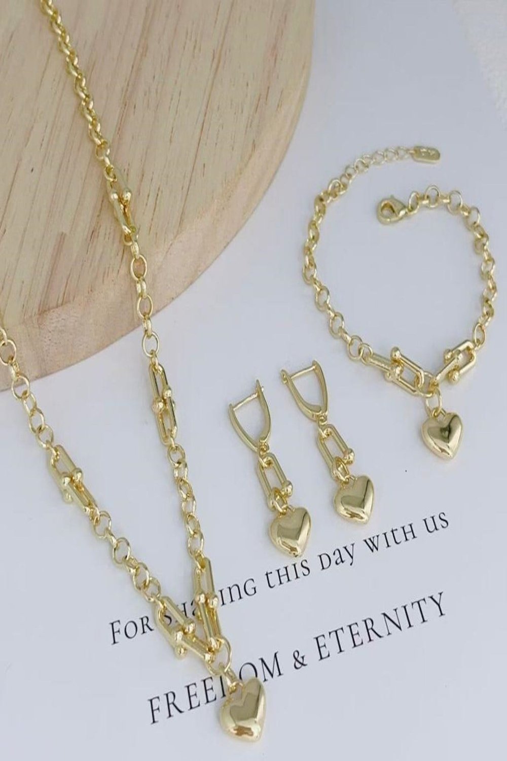 Kadın 3'lü Set 14k Altın Renk Marka Doç Zincir Balon Kalp Set 