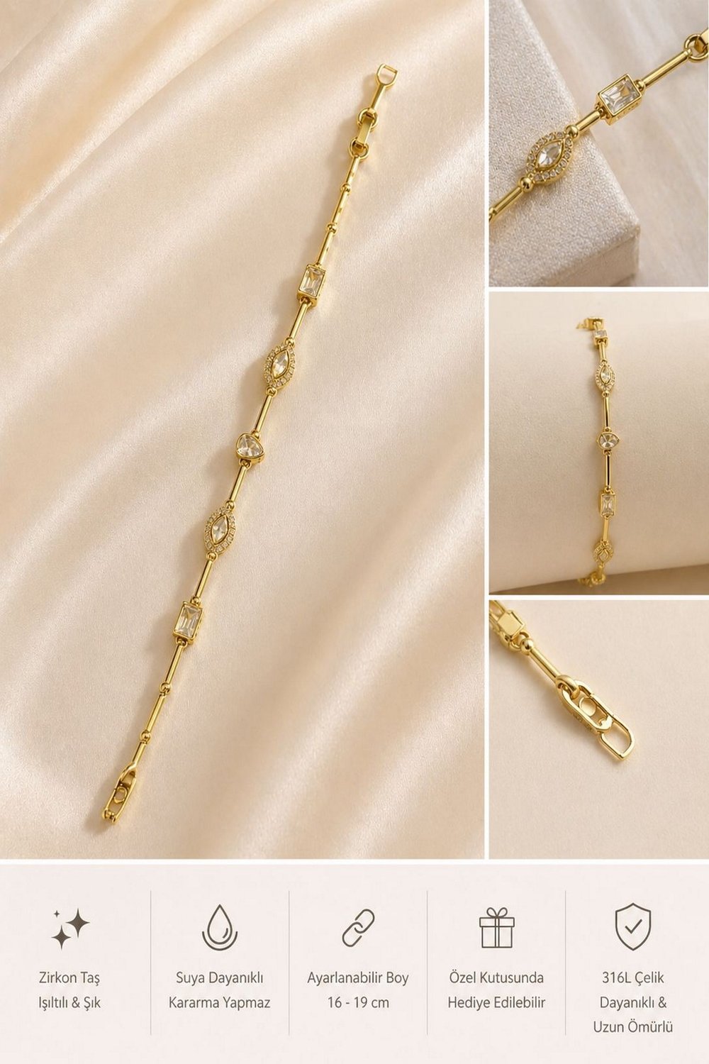 Kadın Bileklik Kararmaz 14k Altın Renk Vip Seri İthal Royal Shine Bileklik