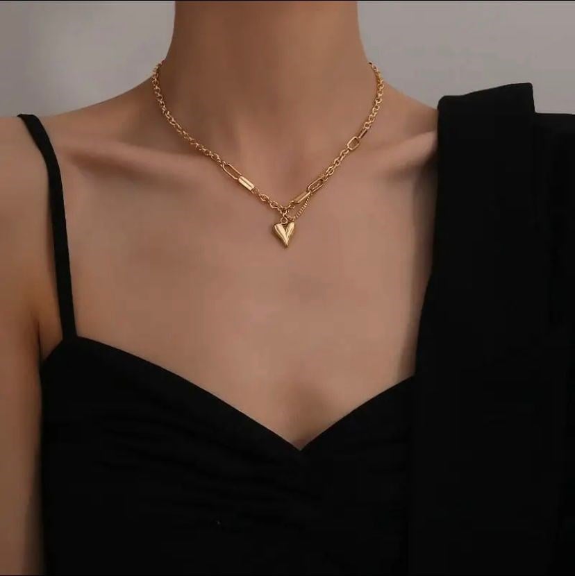 Kadın Çelik Kolye Romantik Kalp Sallantı Zincir Detay Kolye
