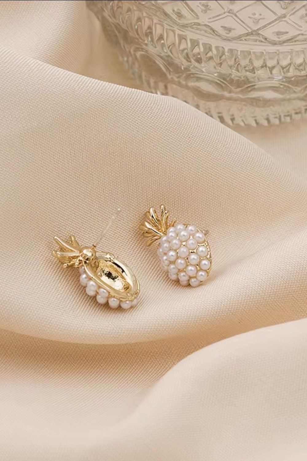Kadın Küpe 14k Gold Renk İncili Ananas Premium Minimal Kararmaz Küpe