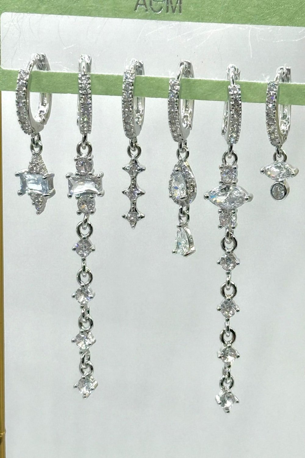 Kadın Küpe İthal Full Zirkon Seri 6'lı Uzun Sallantılı Damla Baget Kararmaz Küpe