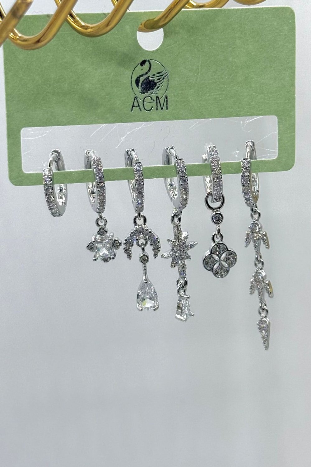 Kadın Küpe İthal Full Zirkon Seri 6'lı Hilal Kutup Yıldız Yonca Model Kararmaz Küpe