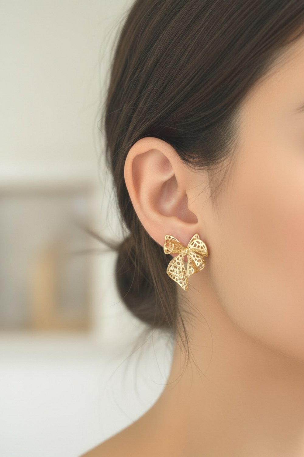Kadın Küpe Kararmaz 14k Renk Vip Seri File Model Fiyonk Küpe