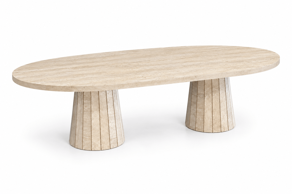 Doğal Traverten Oval Yemek Masası – 90x175 cm