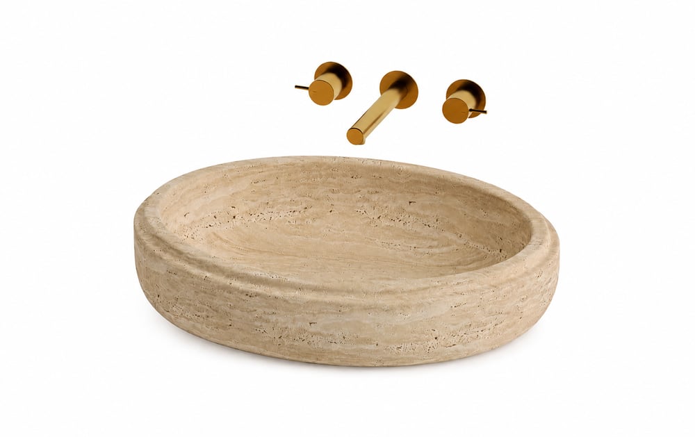 Doğal Traverten Tezgâh Üstü Lavabo – Oval 