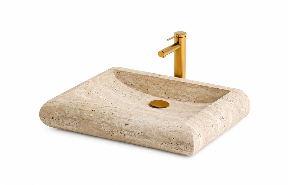 Doğal Traverten Tezgah Üstü Lavabo 