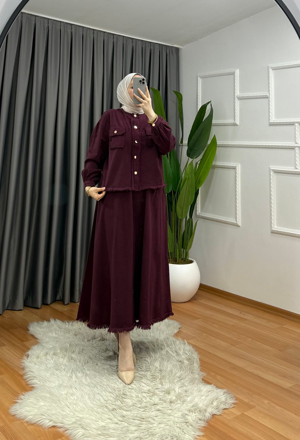 Kot Etekli Takım Bordo 8888 