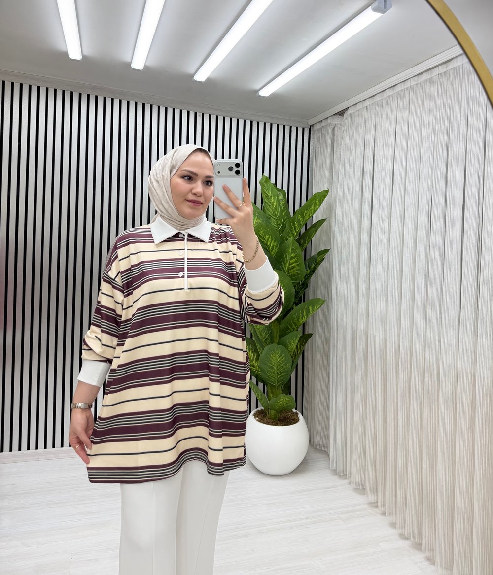Yuna Sweat Bej Mürdüm Geçişli